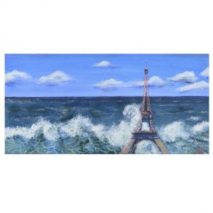 6- Élias BENIFLAH - "Paris sur mer" - 40x80cm- Acrylique sur toile- "Paris n'a pas de mer. Les vagues s'écrasent sur la tou qui tient droite- Prix: 60€- Id: EBE-7-2023